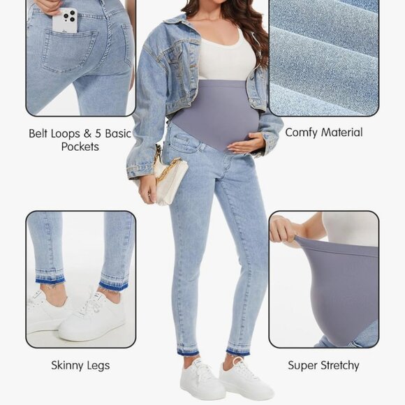 Women's Maternity Jeans Size Small Over Belly Skinny Stretchy Denim Pants Comfy - Picture 3 of 14